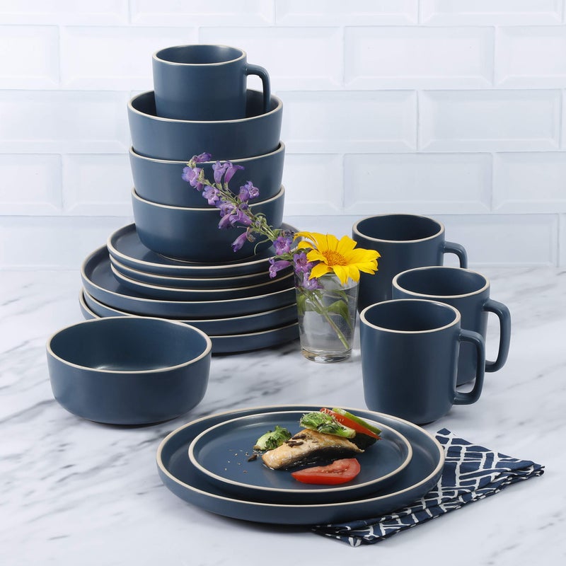 Gibson Home Zuma 16 Piece Round Kitchen Dinnerware Set, Dishes, Plates, Bowls, Mugs, Service for 4, Matte Stoneware, Cobalt Blue (127342.16R) - Image 5